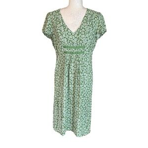 Boden Green & Blue Floral Print Ribbon Detail Dress - 10